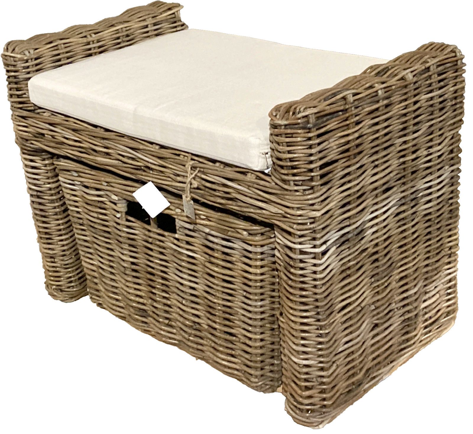 Van der Leeden Sitzbank Flurbank Schuhbank Rattan 70x41x51 cm Kissen Korb Handmade Natur (1-St), inkl. Kissen, Rattan, Flurbank, Handmade, Bank