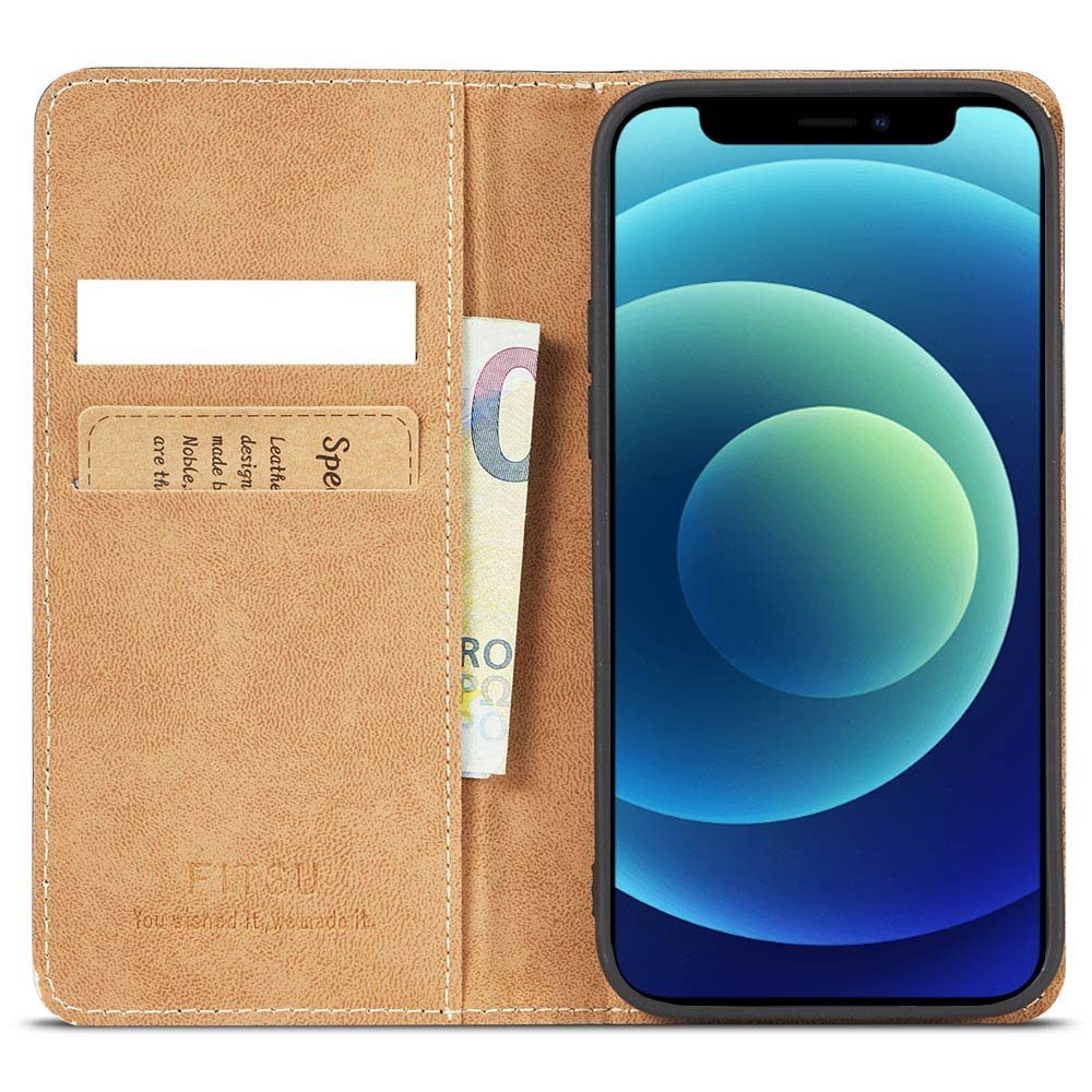 FITSU Handyhülle Handytasche für iPhone 12 Mini Hülle Schwarz 5,4 Zoll, Flipcase für iPhone 12 Mini Handyhülle, Handytasche mit Kartenfach