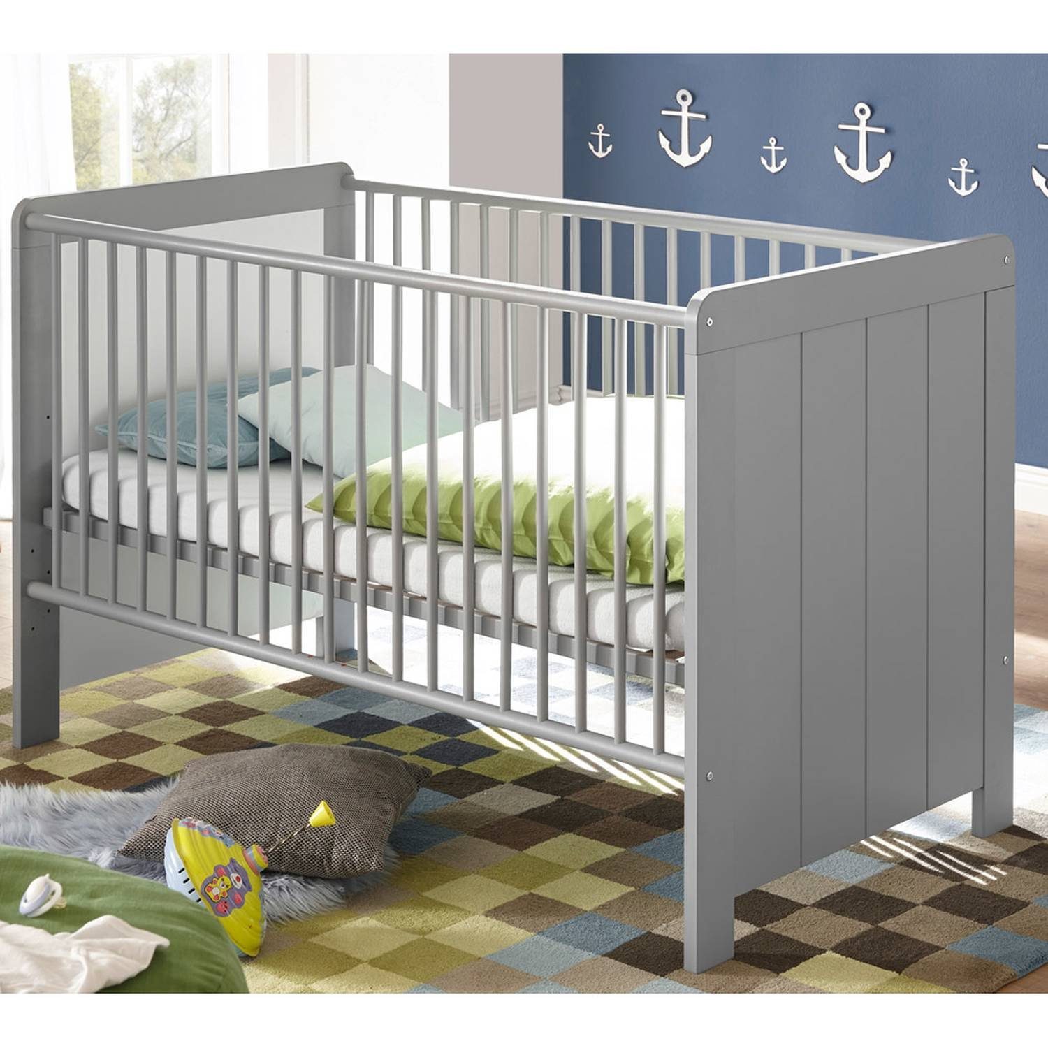 Möbel Babymöbel Lomadox Babyzimmer-Komplettset NIKOSIA-78, (4-tlg), Babyzimmer Komplett Set in Arktisgrau