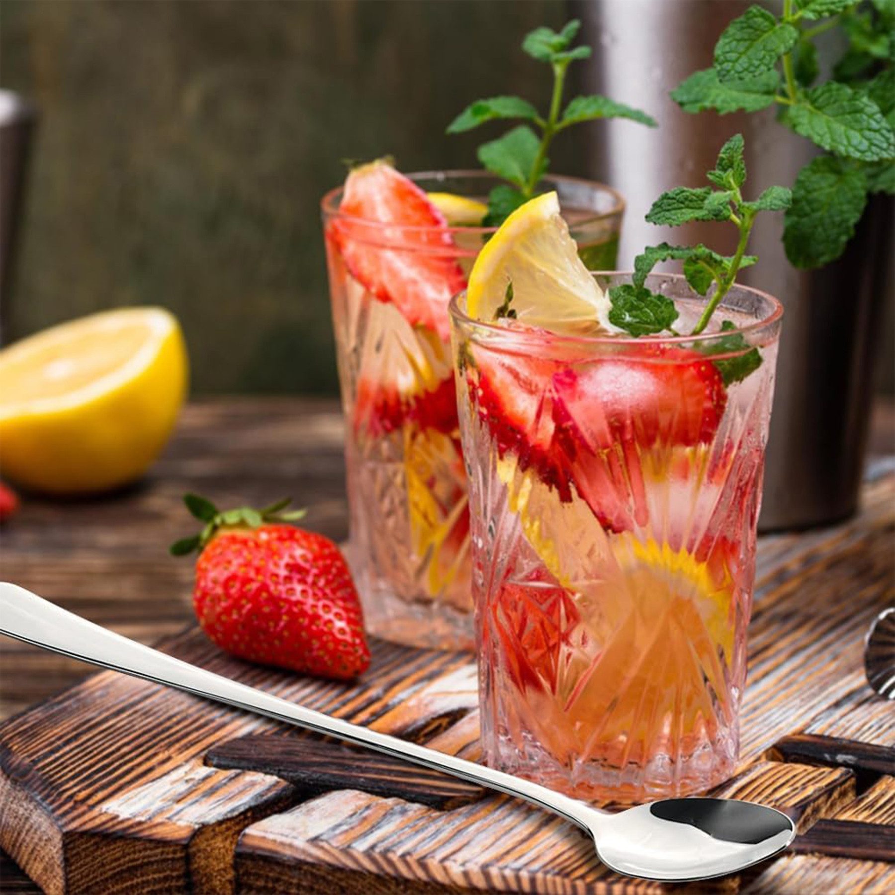 Mutig Besteck-Set 12 Stück Lange Löffel,Latte Macchiato,20cm Cocktail Löffel Lang, 12 Personen, Eislöffel,Edelstahl Langstielig,Eiskaffee,Desserts,spülmaschinenfest