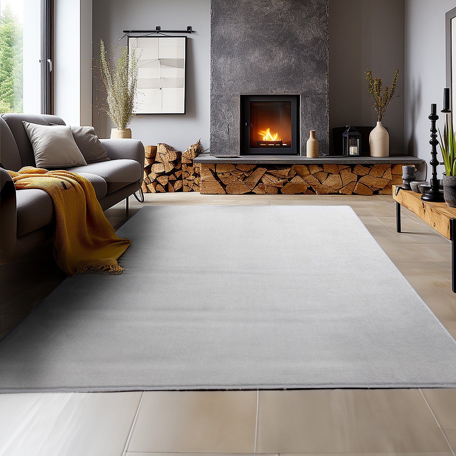 SIMPEX24 Teppich Unicolor - Einfarbig, Läufer, Höhe: 7 mm, Kurzflor Rund Teppich Anti Rutsch Rückseite Waschbar Flauschiger