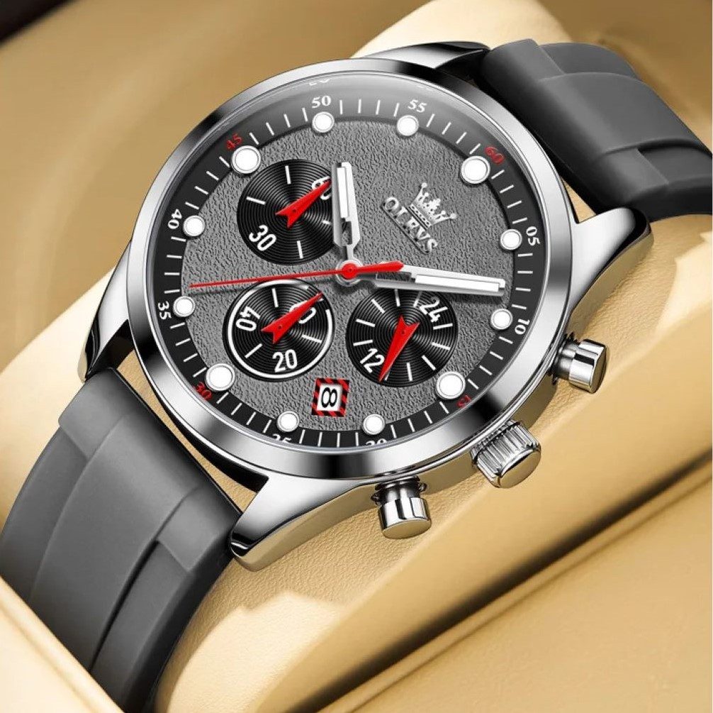OLEVS Quarzuhr Sportliche Herren Olevs-Chronographuhr mit Silikonarmband