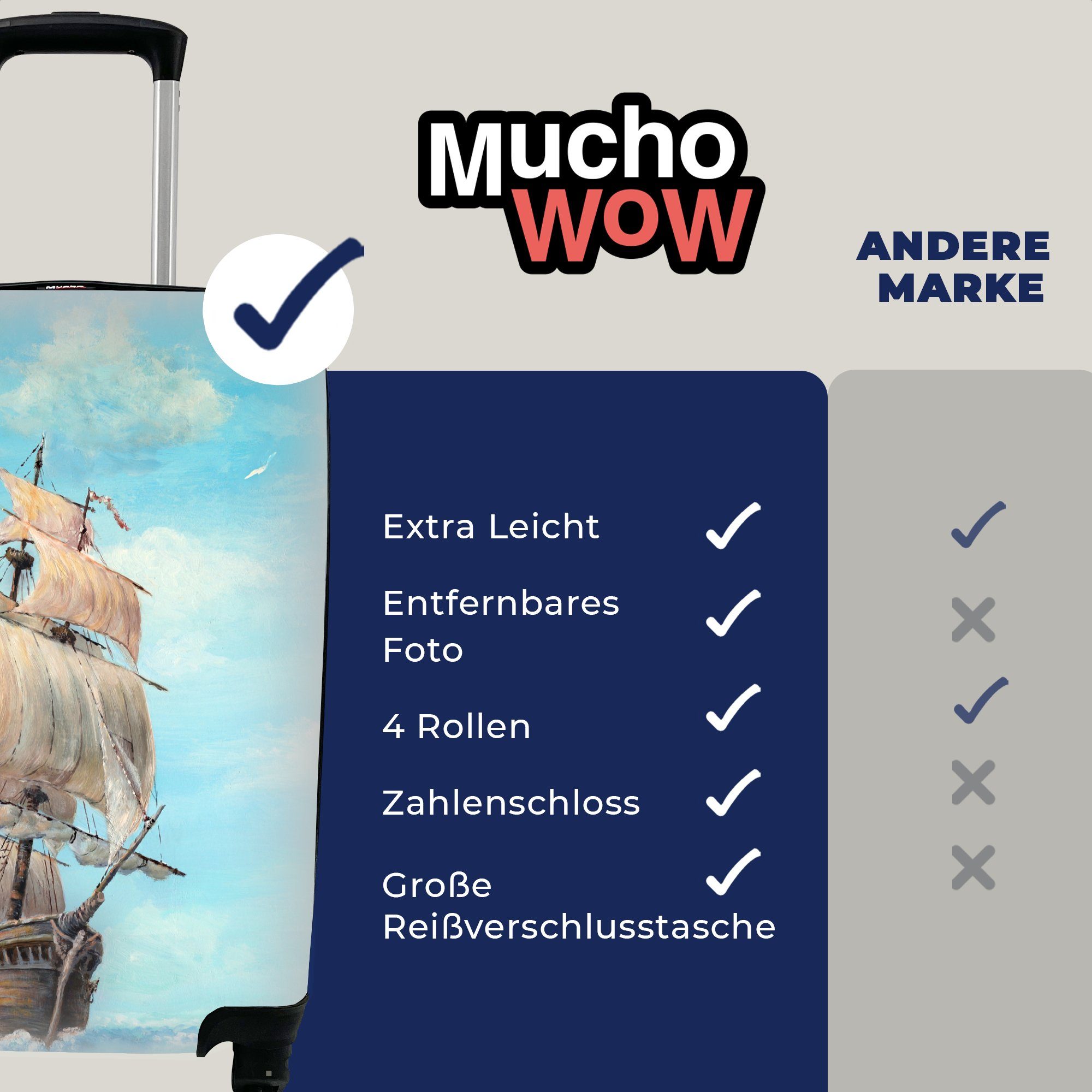 Piratenschiffs MuchoWow Reisetasche Rollen, Kinder, für mit Ferien, Handgepäck 4 Illustration rollen, Handgepäckkoffer Trolley, eines Reisekoffer für