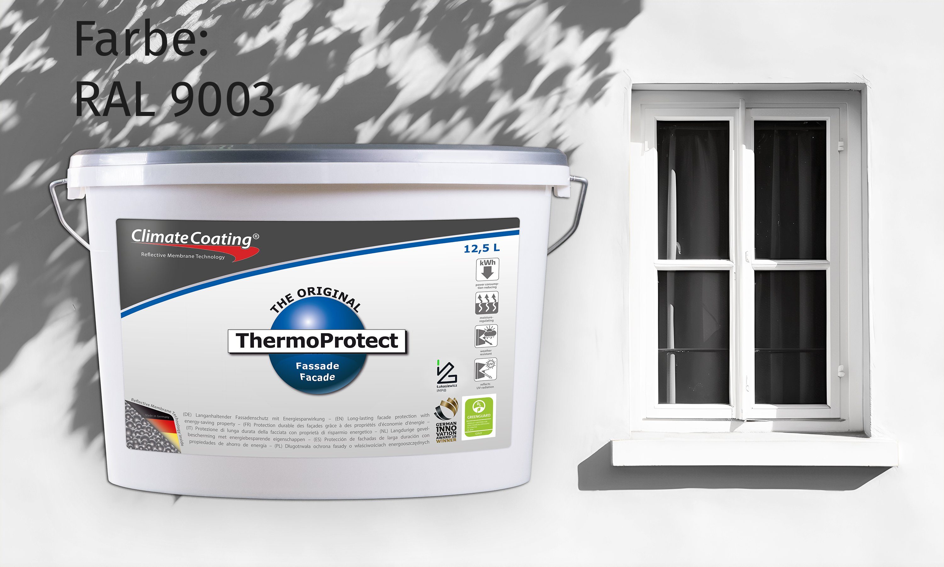 ClimateCoating Fassadenfarbe ThermoProtect, Energiesparfarbe, feuchteregulierend, matt