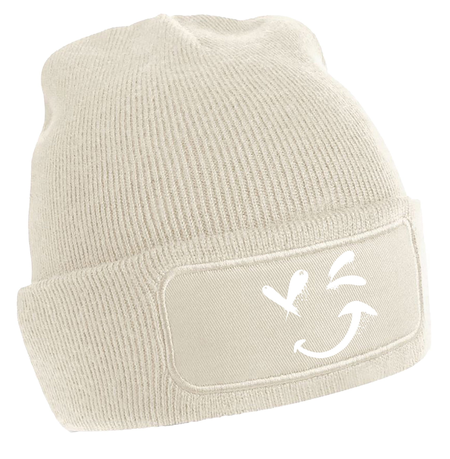 MyDesign24 Strickmütze für kalte Tage - Beanie mit zwinkerndem Gesicht Print Coole Street-Art Mütze Wintermütze i328