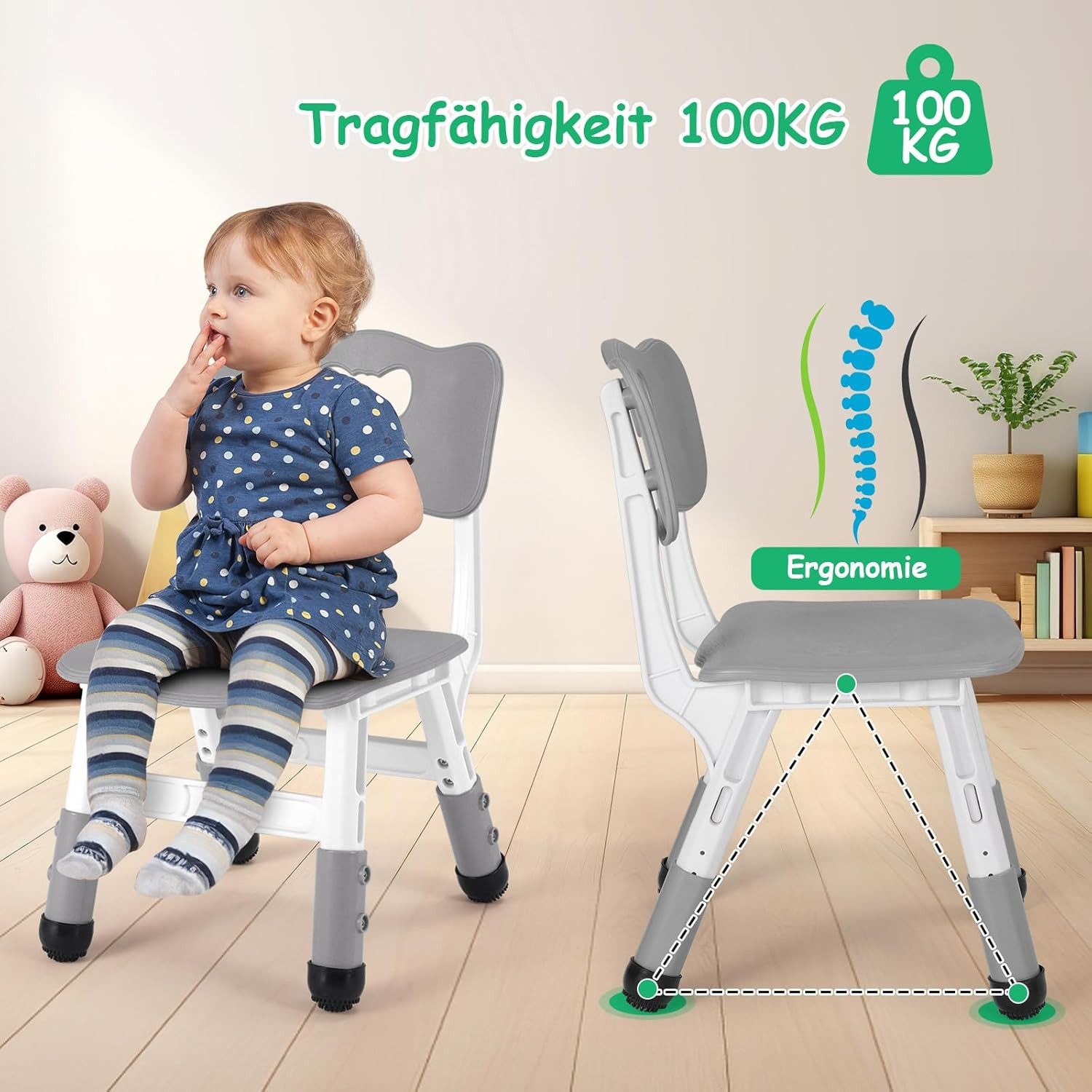TLGREEN Kindersitzgruppe Kinder Schreibtischstuhl Höhenverstellbar, (Kinderstühle mit Rückenlehne, 4-tlg., für Kinderzimmer Schule Kindertagespflege), Kinder St – Bild 5 von 5
