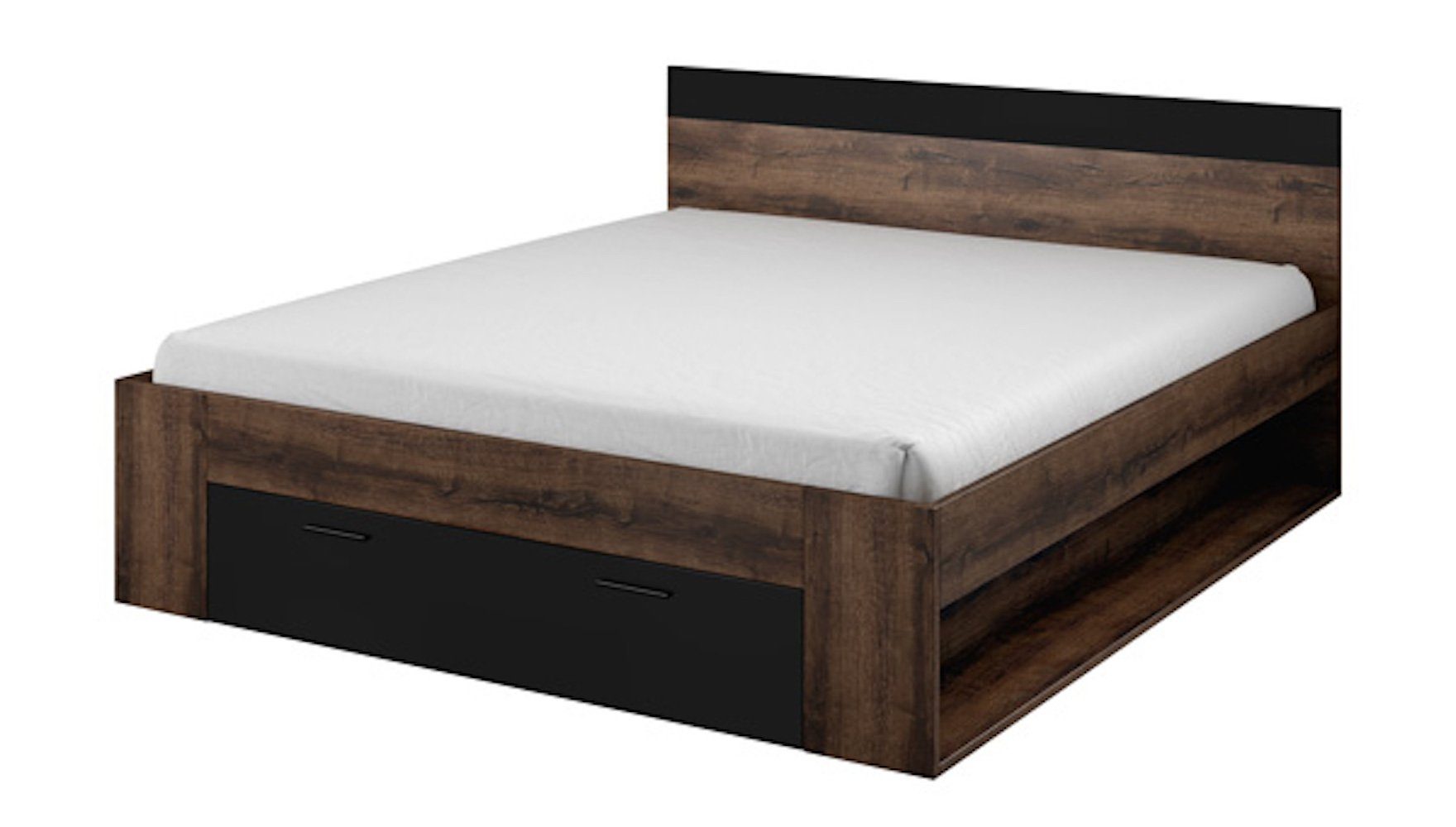 Helvetia Holzbett Beta (Beta, 1-tlg), 166cm monastery Eiche, schwarz mit 1 Bettschublade