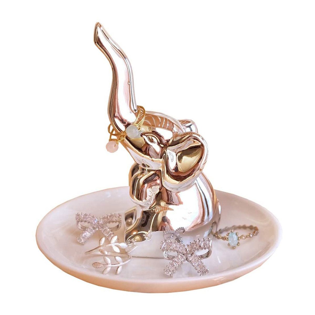 Lubgitsr Schmuckständer Keramik-Elefanten-Ringhalter Wunderbares Geschenk - Silber (1 St)