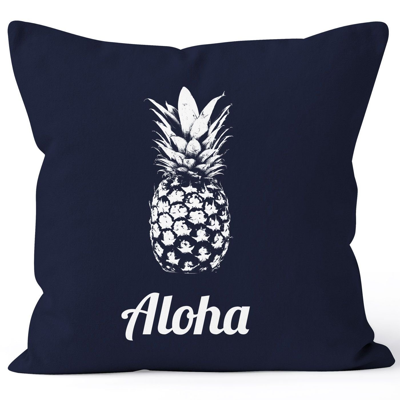 Autiga Autiga® Aloha Dekokissen Baumwolle Pineapple Kissen-Hülle Kissenbezug 40x40 navy Ananans
