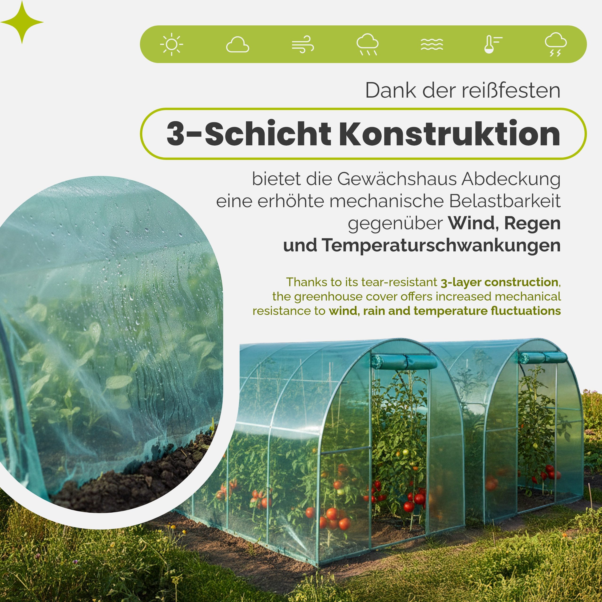 Garronda Foliengewächshaus Gewächshausfolie 3-Schichtig UV Stabilisiert Reißfeste Folie GD-0198, Folientunnel & Treibhaus, Abdeckfolie für Garten – Bild 3 von 5