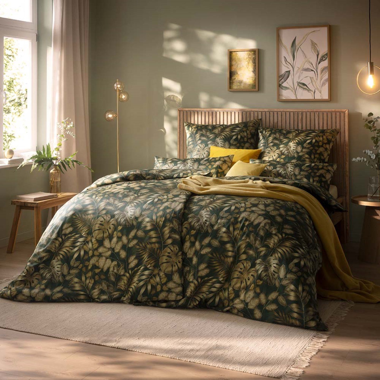 Estella Bettwäsche Estella Schweizer Premium Satin Bettwäsche 135x200 Yara tanne Blätter, Schweizer Premium Satin, 2 teilig, für Sommer und Winter