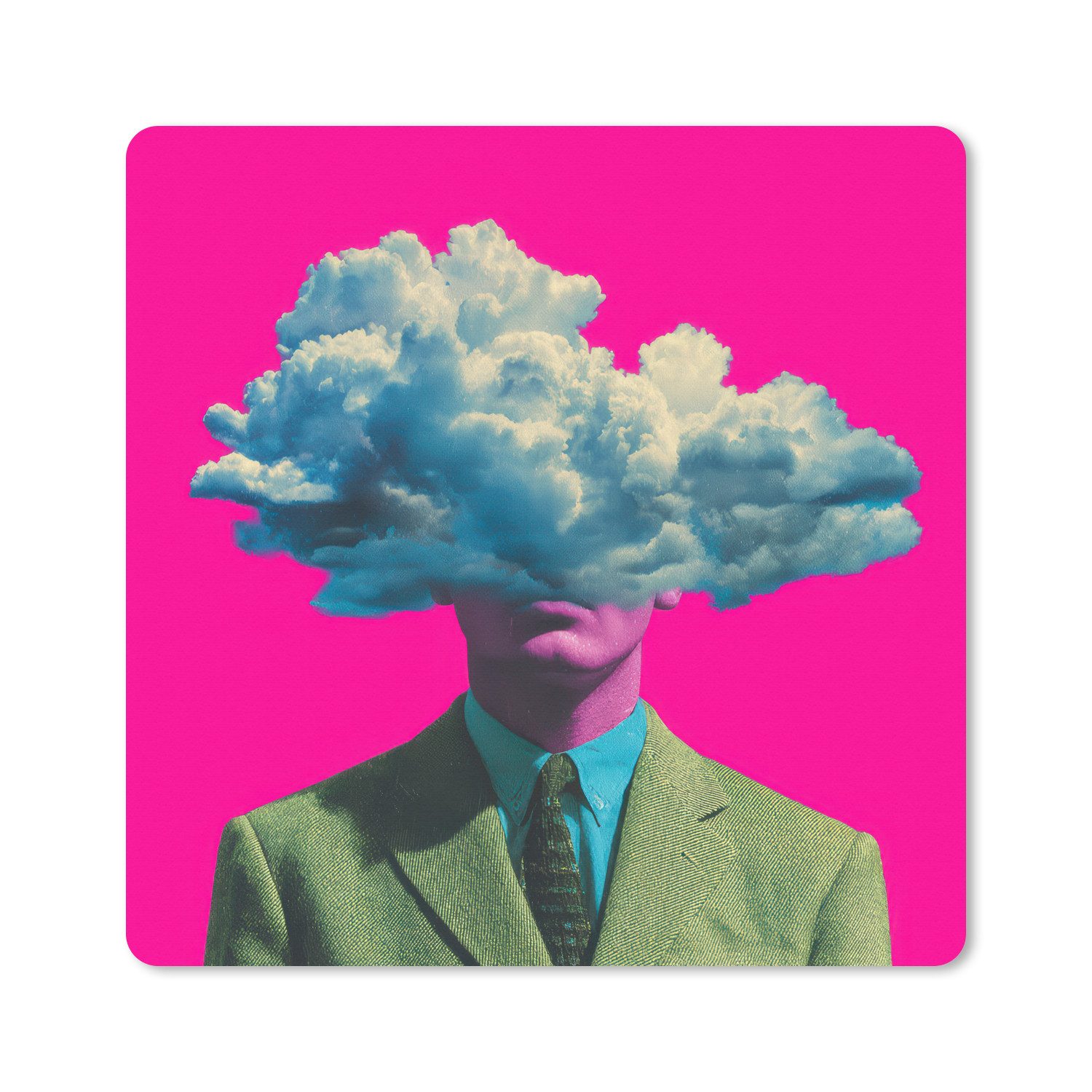MuchoWow Mauspad Mann - Anzug - Wolke - Rosa (1-St), Mousepad, PC Zubehör, Gaming Dekoration, Desk Mat, 60x60 cm