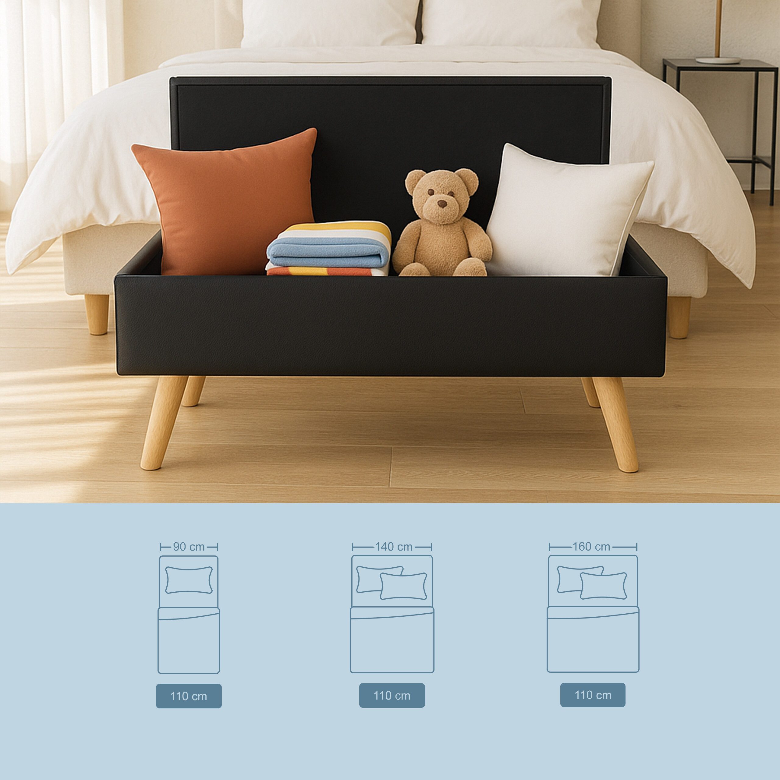 relaxdays Sitzbank mit Stauraum Kunstled, schwarz