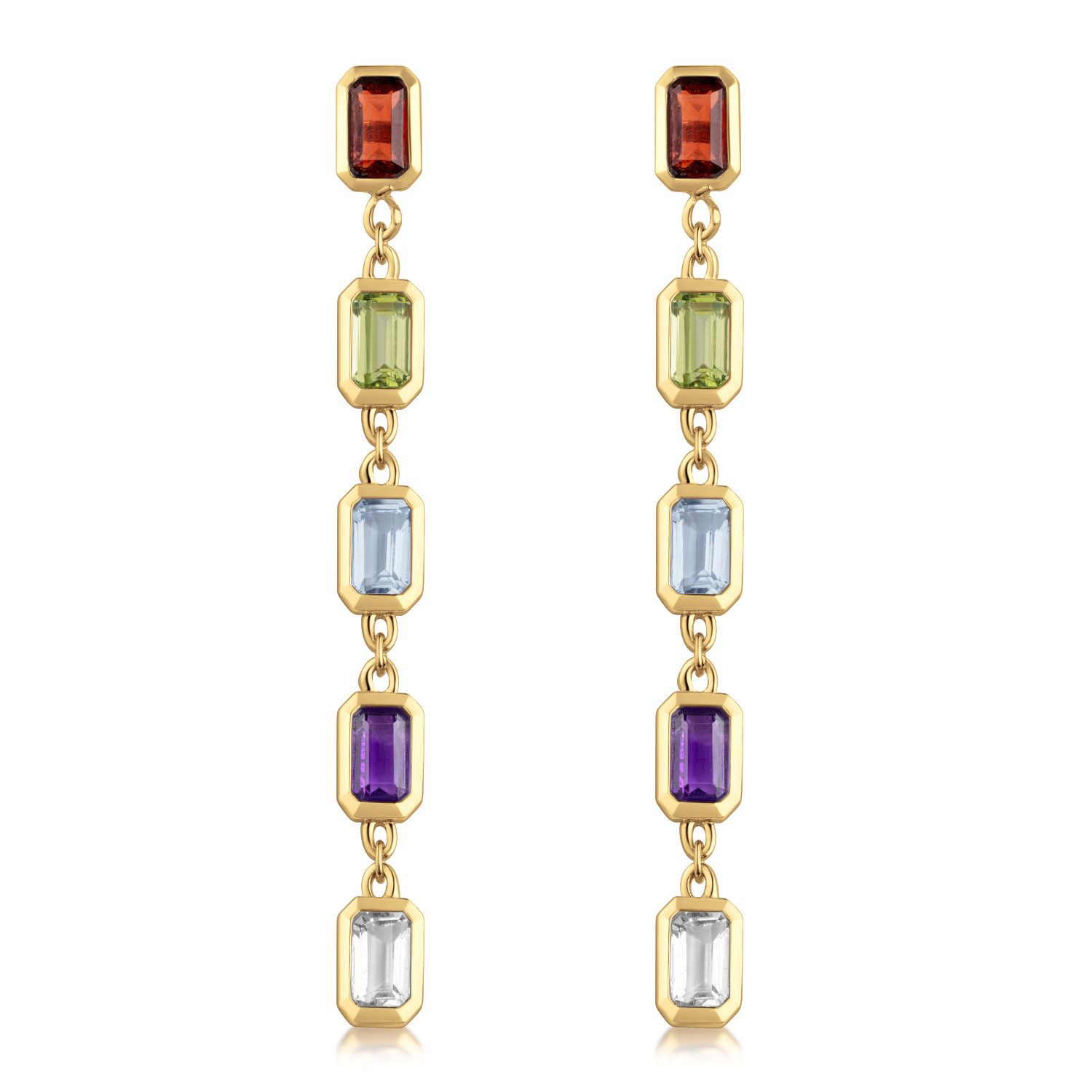 Materia Paar Ohrhänger Damen Edelsteine bunt Granat Amethyst Topas Peridot SO-204, Sterlingsilber, vergoldet