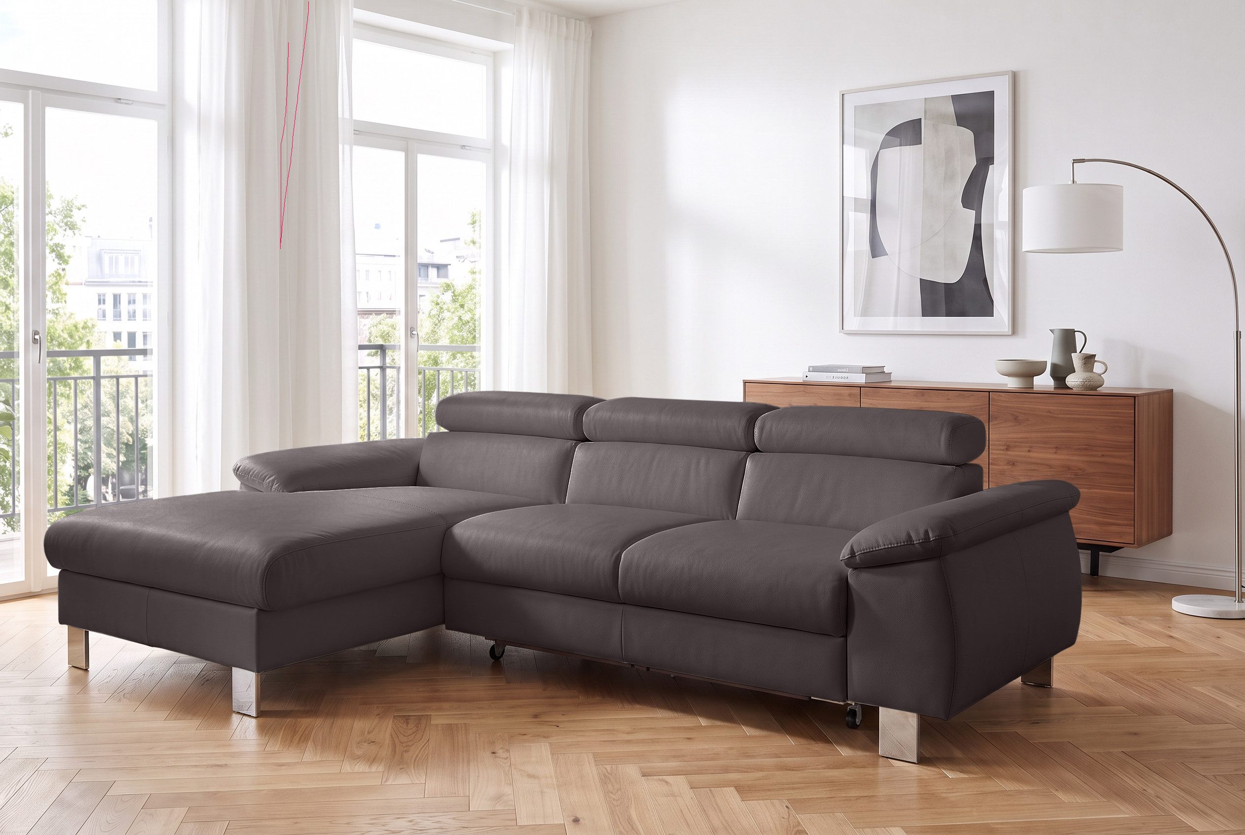 COTTA Ecksofa Komaris L-Form, B: 244 cm, mit Kopfteilverstellung, optional Schlaffunktion, Bettkasten & Licht