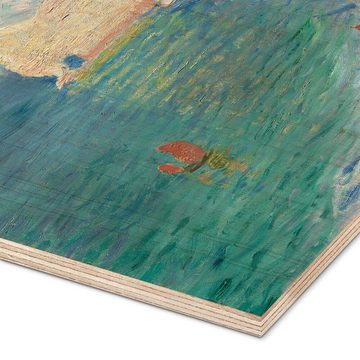 Posterlounge Holzbild Claude Monet, Küste bei Étretat, Badezimmer Maritim Malerei