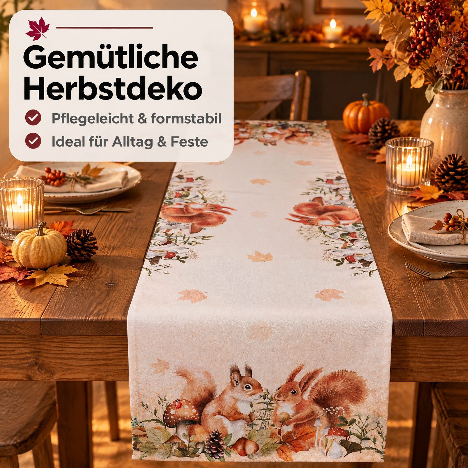texpot Tischdecke Tischläufer Druck Eichhörnchen Herbst (1-tlg) – Bild 2 von 5