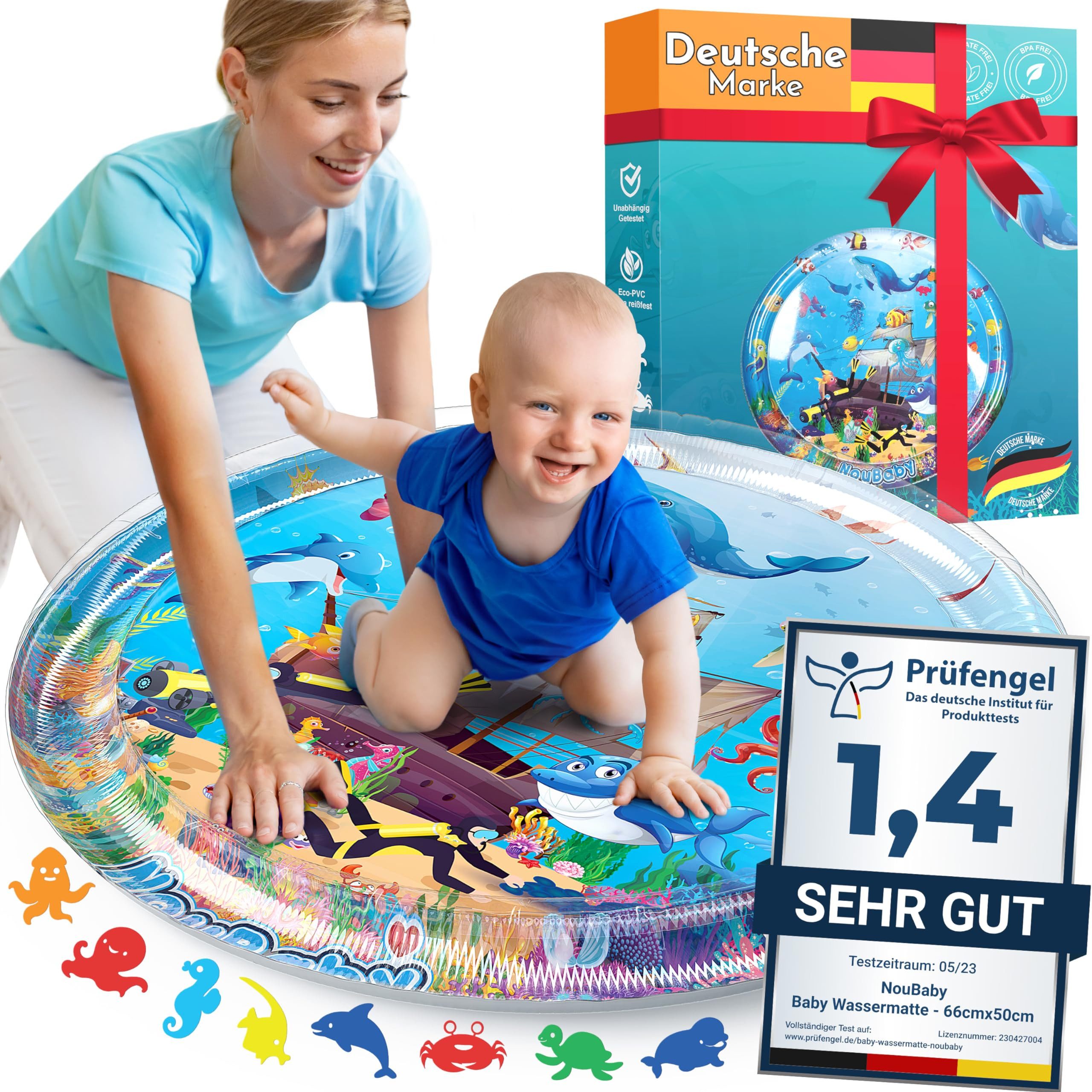 NouBaby Spielmatte Wassermatte Baby BPA Frei XXL I Babymatte und Spielzeug ab 3 Monate