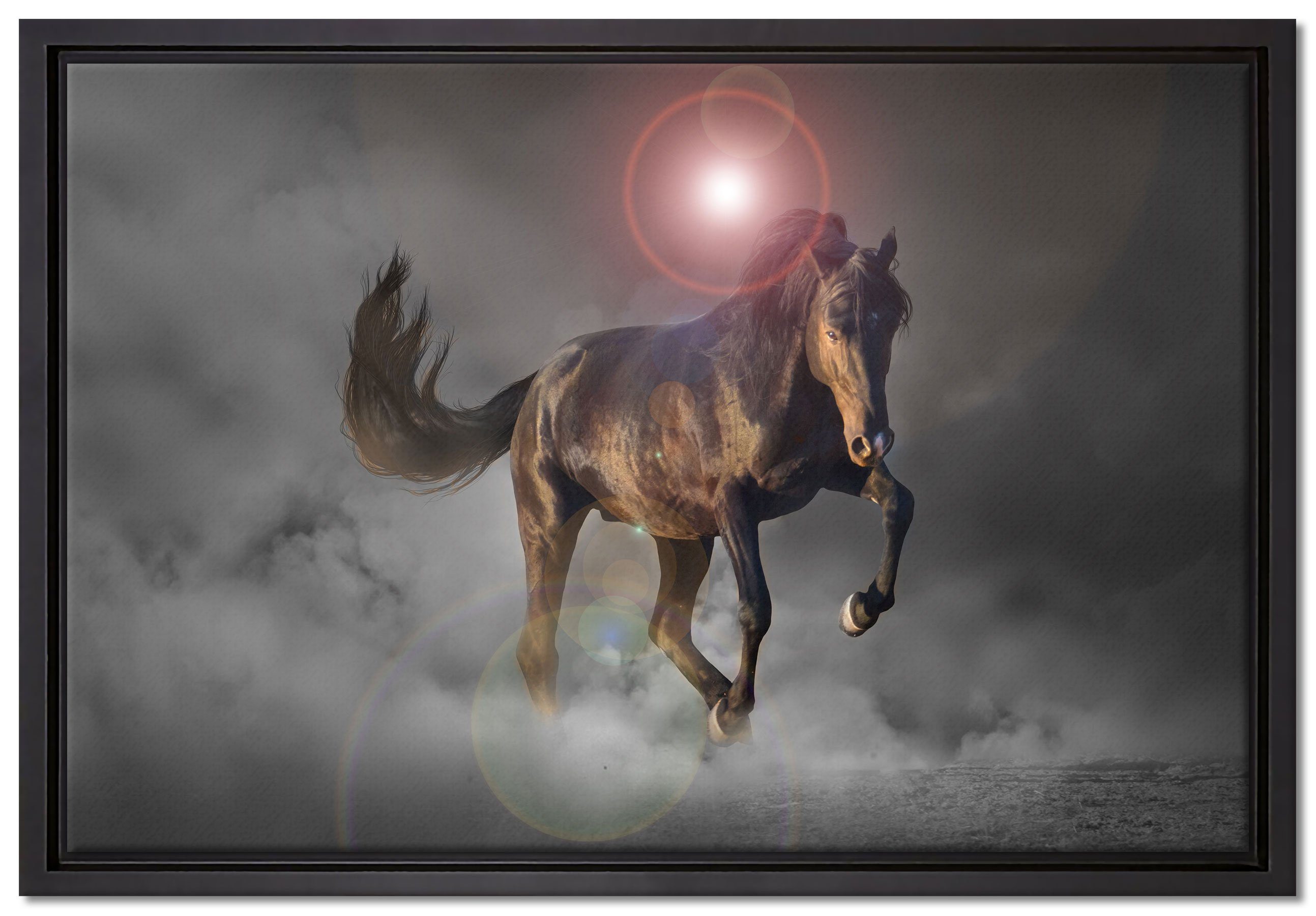 Pixxprint Leinwandbild elegantes Pferd beim springen, Wanddekoration (1 St), Leinwandbild fertig bespannt, in einem Schattenfugen-Bilderrahmen gefasst, inkl. Zackenaufhänger