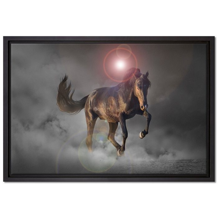 Pixxprint Leinwandbild elegantes Pferd beim springen Wanddekoration (1 St) Leinwandbild fertig bespannt in einem Schattenfugen-Bilderrahmen gefasst inkl. Zackenaufhänger
