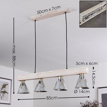 hofstein Pendelleuchte »Croce« verstellbare Deckenlampe aus Metall/Holz in Zink/Gold/Natur, ohne Leuchtmittel, 4xE27, im Retro Design