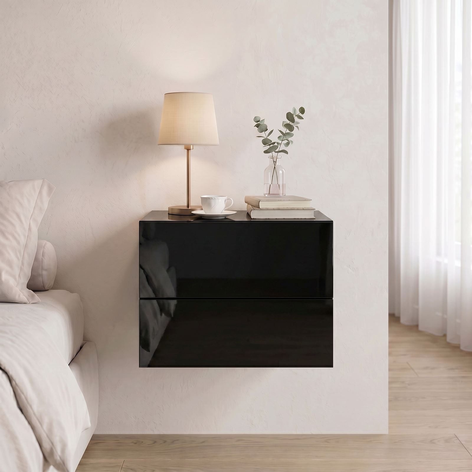 CARO-Möbel Nachtkommode ANNI, Hängender Nachttisch Wandregal mit zwei Schubladen Nachtkonsole