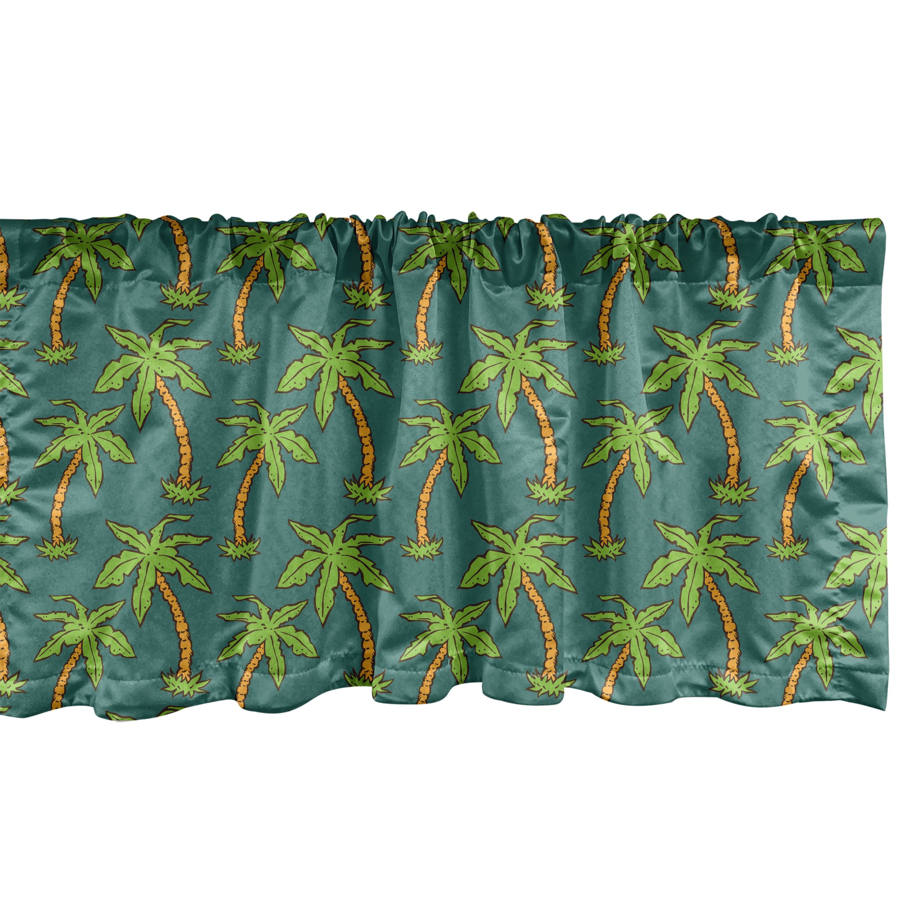 Palm Botanik Volant Microfaser, für Schlafzimmer Abakuhaus, mit Stil Küche Vorhang Scheibengardine 90s Dekor Palmen Stangentasche,