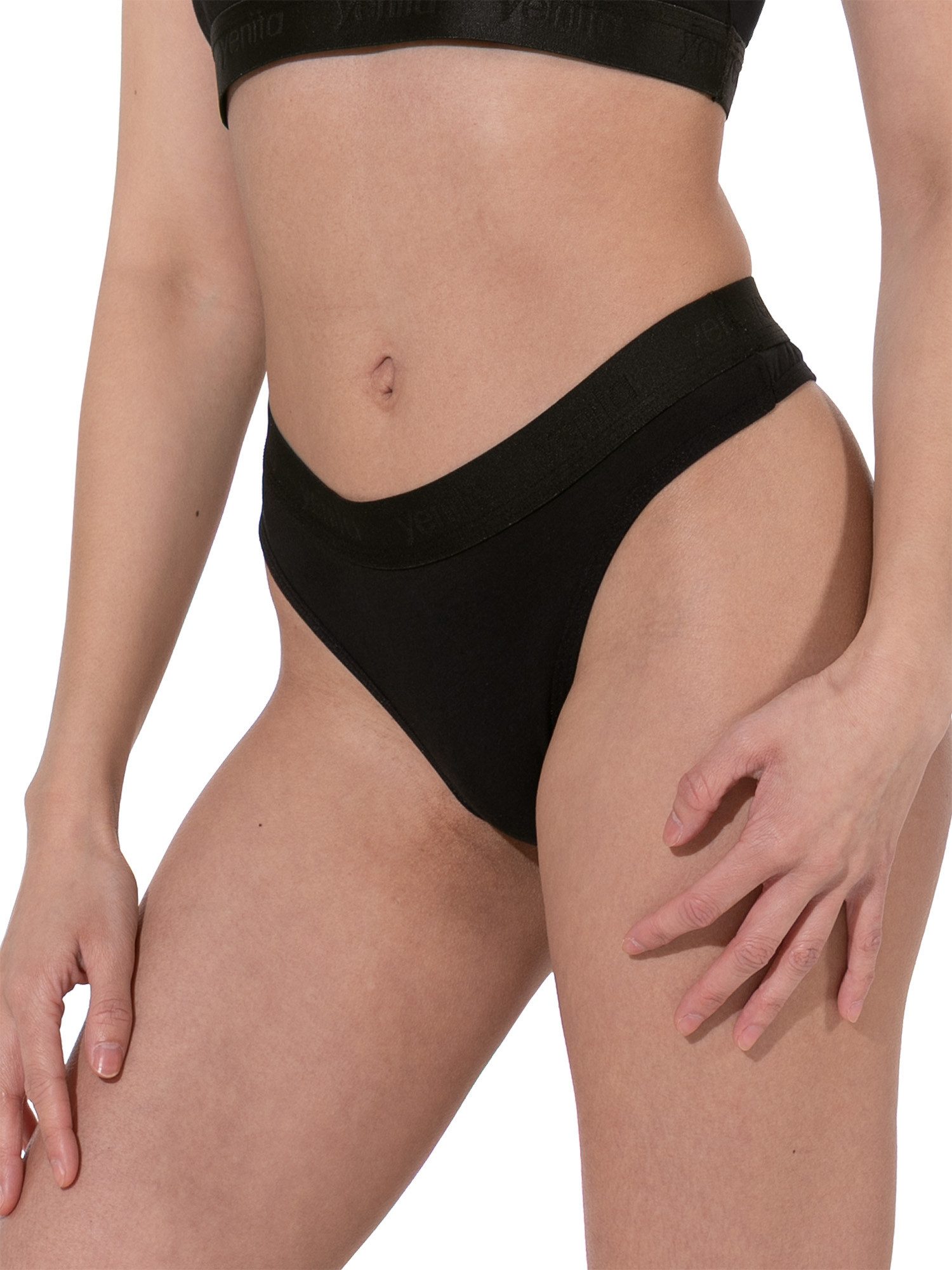 Yenita® String Damen Tanga mit elastischem Logobund (3-St) in angenehmer Baumwoll-Stretchqualität – Bild 4 von 5