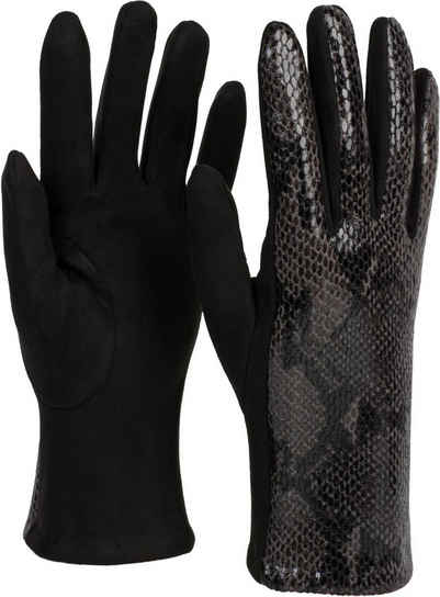 styleBREAKER Strickhandschuhe Stoff Handschuhe in Schlangenleder Optik