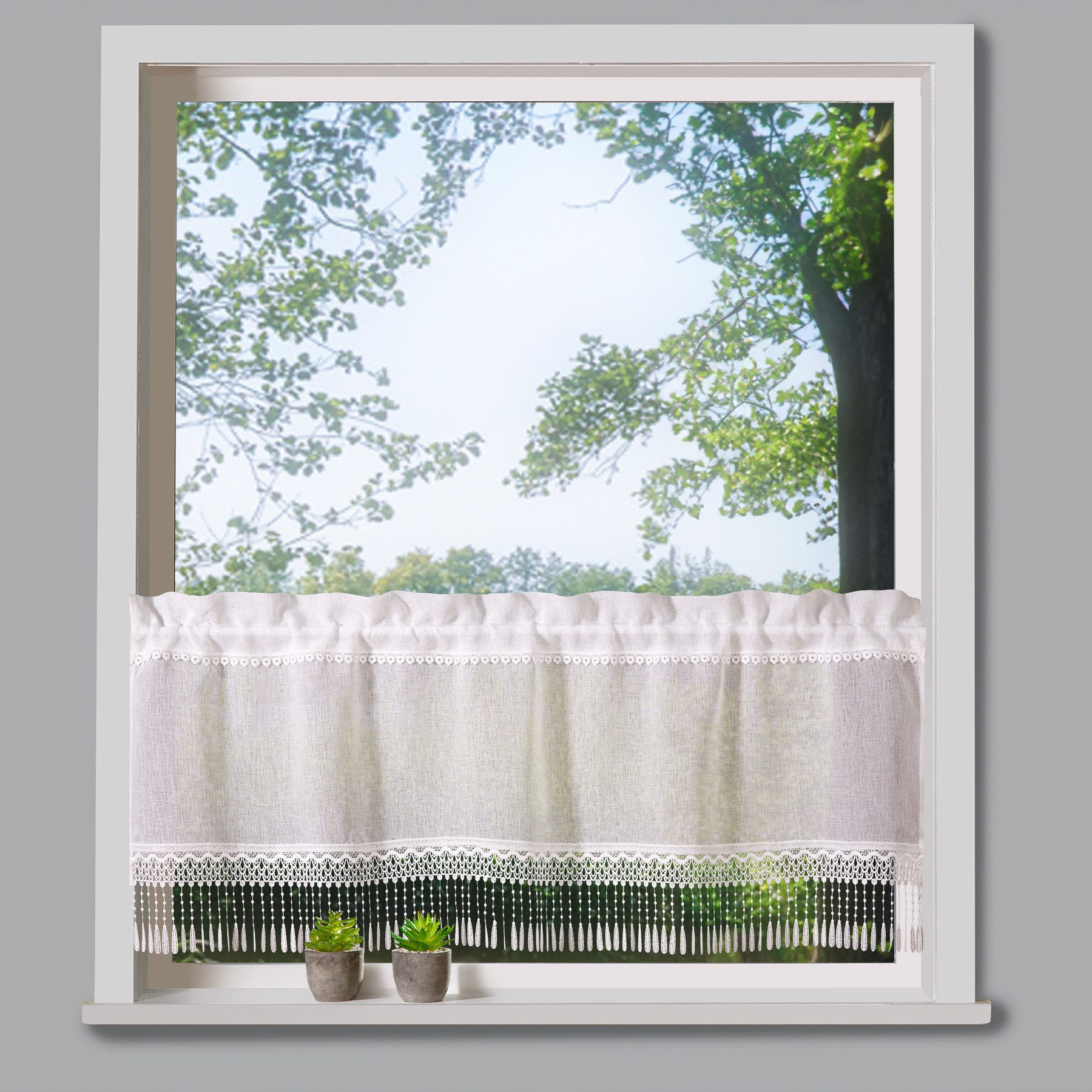 heimtexland Scheibengardine Landhaus Gardine Leinen Optik natur Kurzstore ( günstig online kaufen