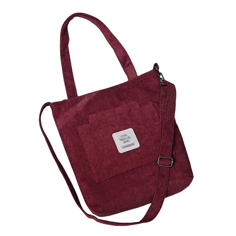 Coonoor Schultertasche Cord Tasche Damen Umhängetasche mit Reißverschluss, Handtasche Stofftasche für College Schule Arbeit Reisen Einkaufen