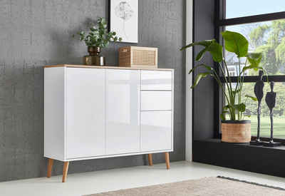 BMG Möbel Kommode Mailand (Schubladenkommode Sideboard Kommode Anrichte, mit Massivholzfuß), Push-to-open-Funktion