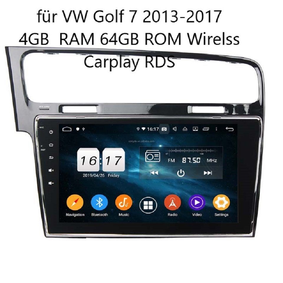 7 GB Golf GABITECH 2013-2017 BT Einbau-Navigationsgerät Android Carplay Autoradio für GPS 11 VW 4+64