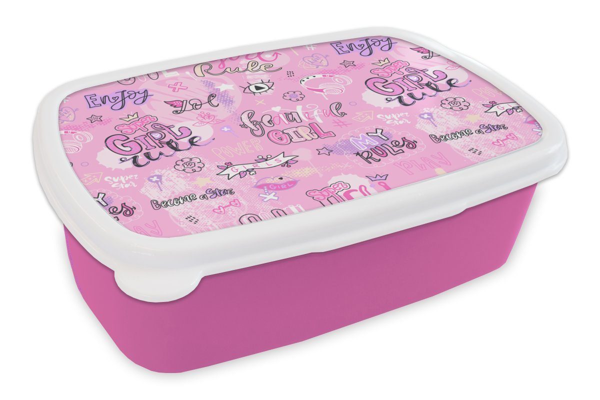 MuchoWow Lunchbox Mädchen - Teenager - Rosa - Zitate - Muster, Kunststoff, (2-tlg), Brotbox für Erwachsene, Brotdose Kinder, Snackbox, Mädchen, Kunststoff