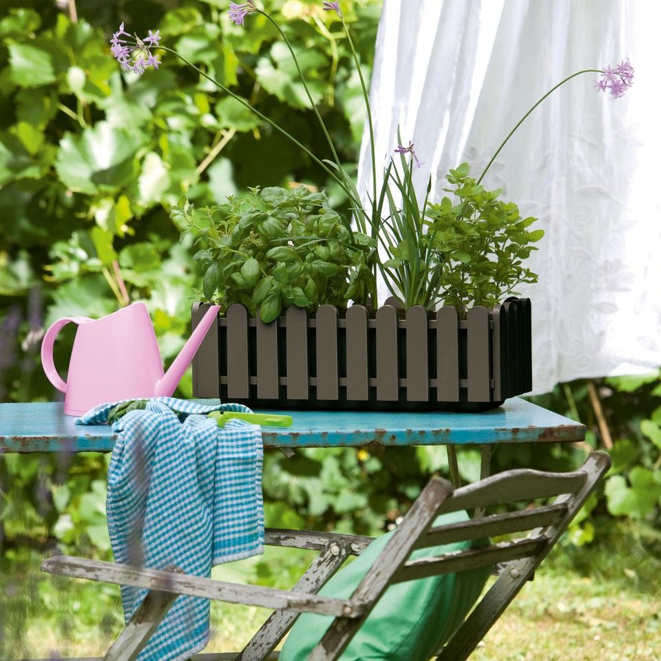 Emsa Blumenkasten LANDHAUS Blumenkasten Rauchbraun 50 cm, Optionale  Bohrlöcher für Drainage