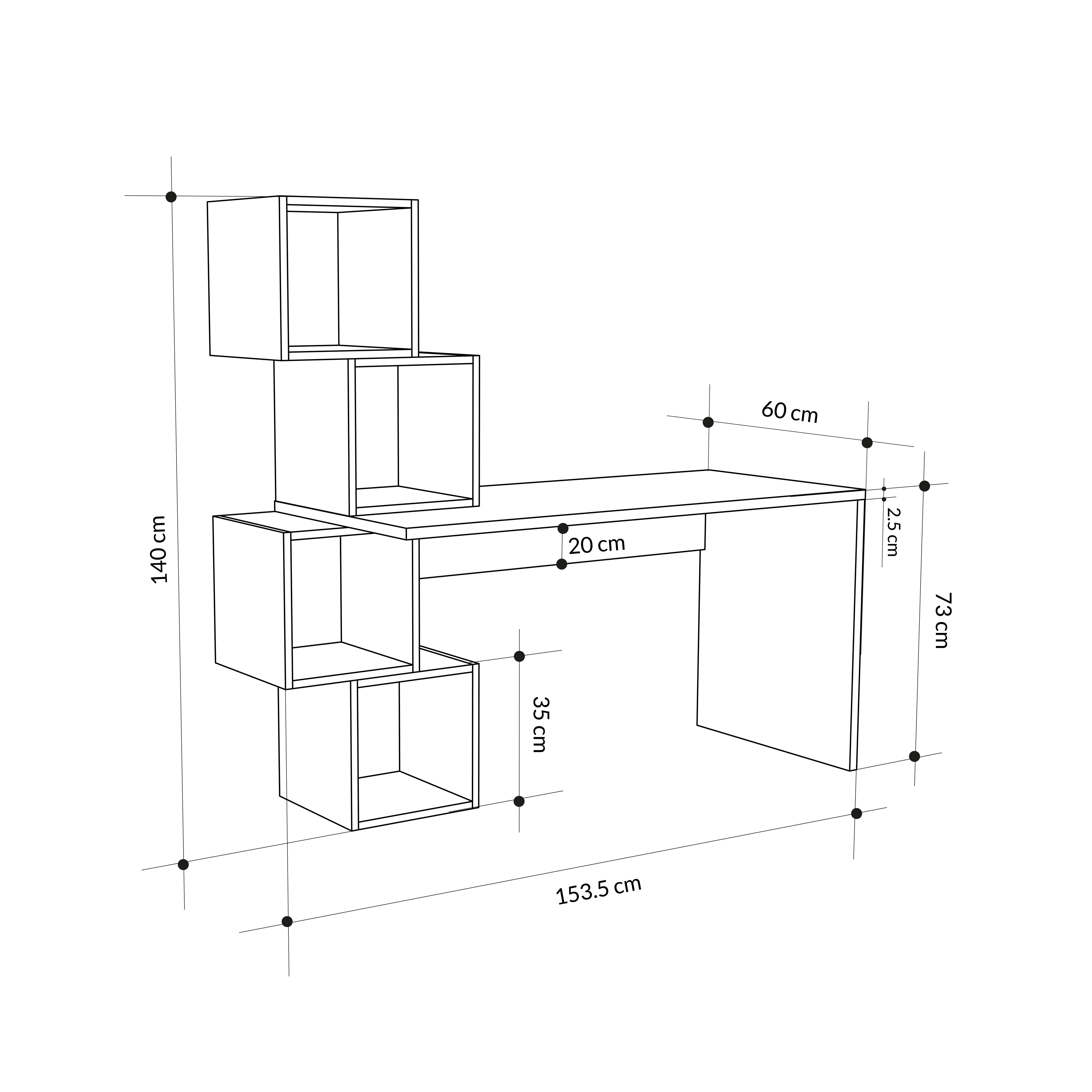 Moderner x Weiß-Anthrazit Schreibtisch, 60 Decortie Decortie Arbeitstisch Balance cm 153,5 143 tisch), (1 x