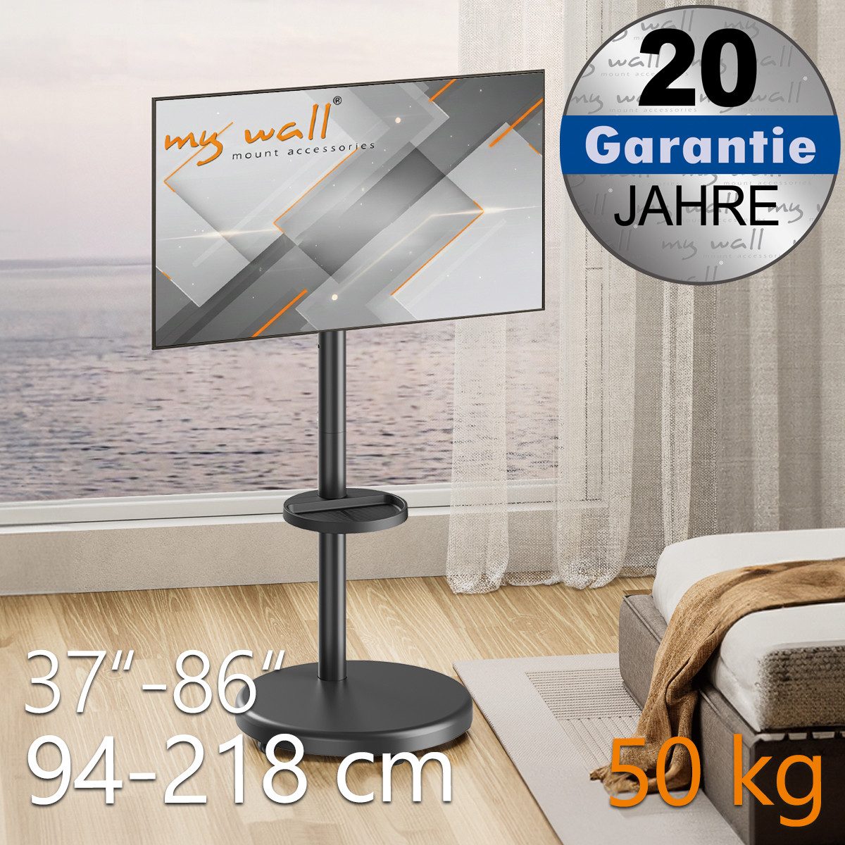 my wall TV-Ständer HP91L, (bis 86 Zoll, Packung, 1-teilig, Hoch- und Querformat, rollbar, höhenverstellbar bis 86 Zoll)