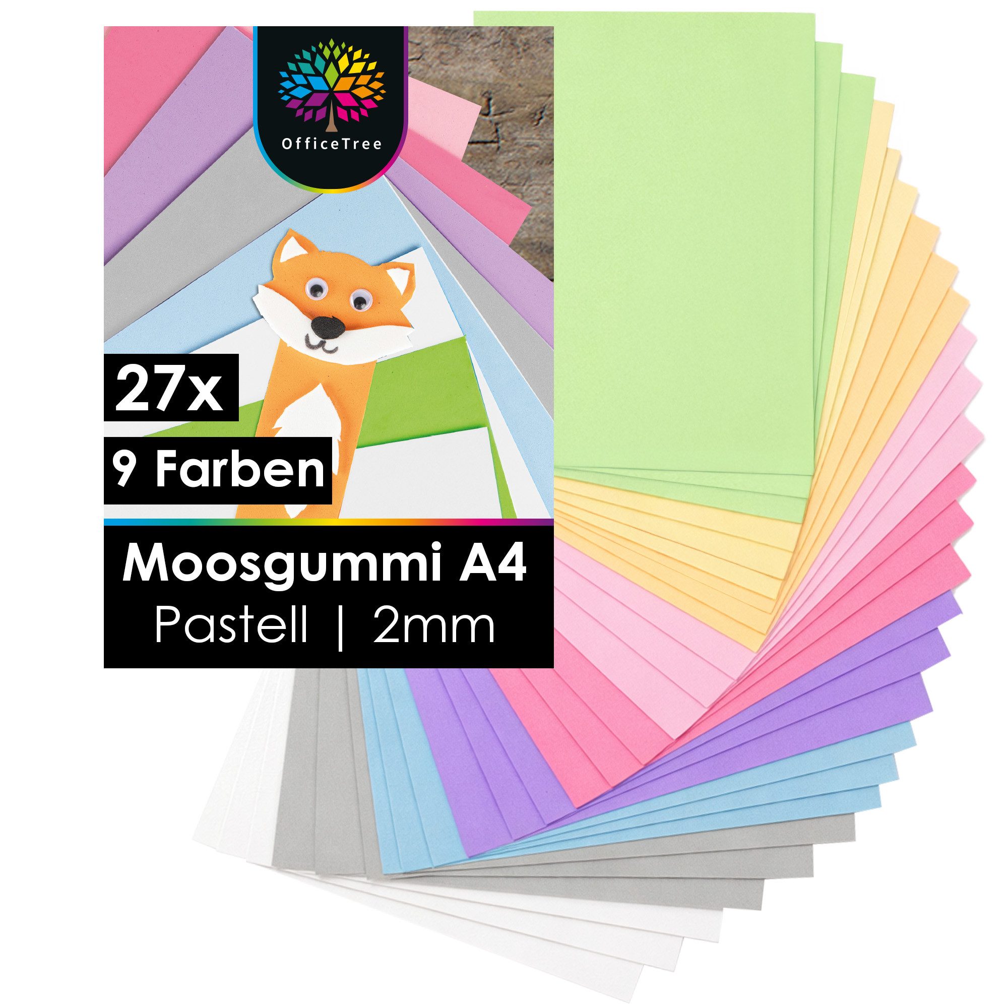 Moritz & Moritz Moosgummi OfficeTree 27x Moosgummi Bunt Pastellfarben - 9 Farben