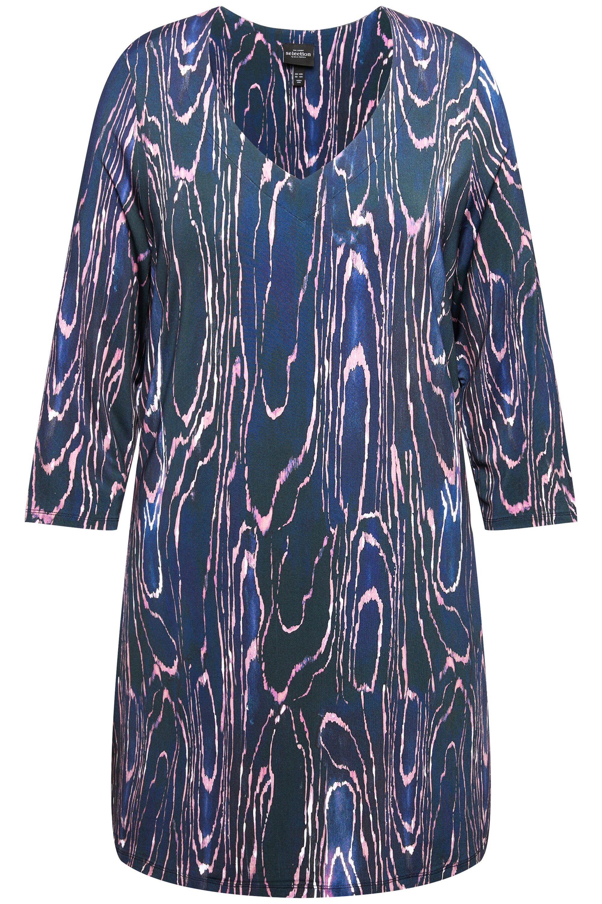 Ulla Popken T-Shirt Slinky-Longshirt Marmor-Design V-Ausschnitt günstig online kaufen