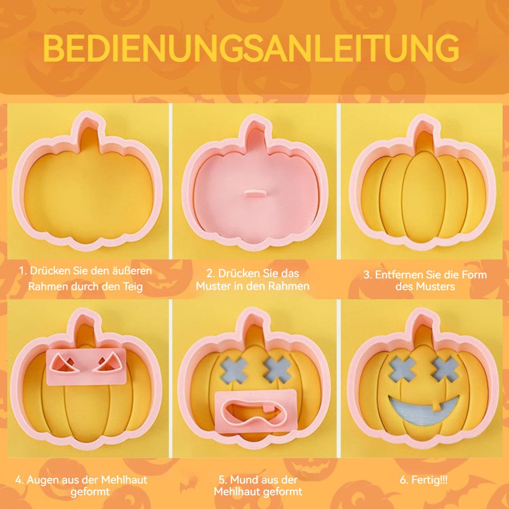 Sorvyzxn Ausstechform Halloween-Ausstechformen-Set, 10 Stück, 3D-Kunststoff, drückbar, (10-St), Kürbiskopf, Keksausstecher, Set für Halloween-Partyzubehör – Bild 3 von 5