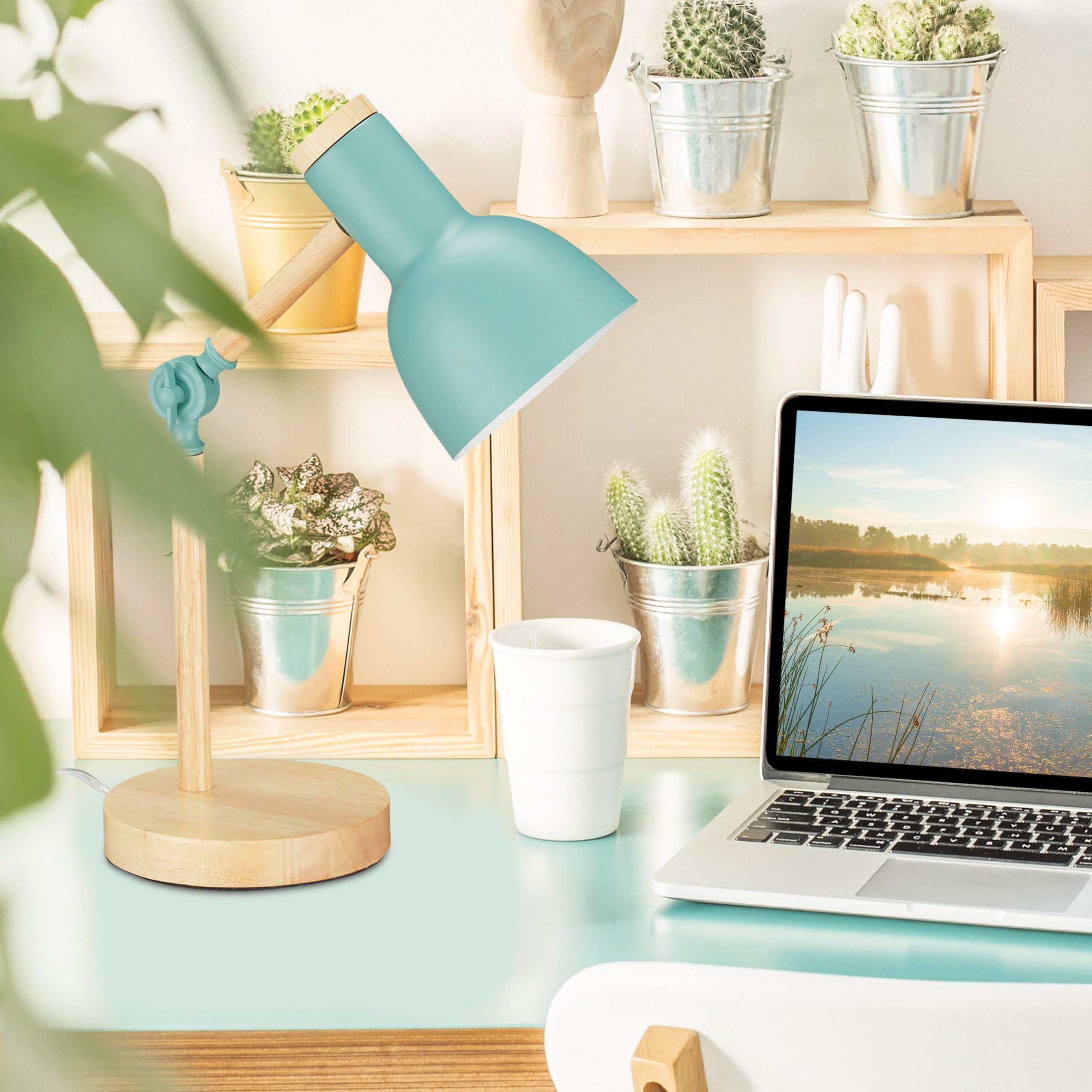 relaxdays Schreibtischlampe Holz verstellbar, Grün günstig online kaufen