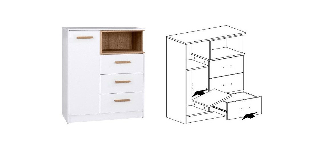 Marmex Möbel Mehrzweckschrank-Set Grant SET 08 Jugendzimmer Set Schrank Set weiß riviera, (6-St), Scharniere Soft-Close, Vollauszug der Schubladen, Kleiderstangen