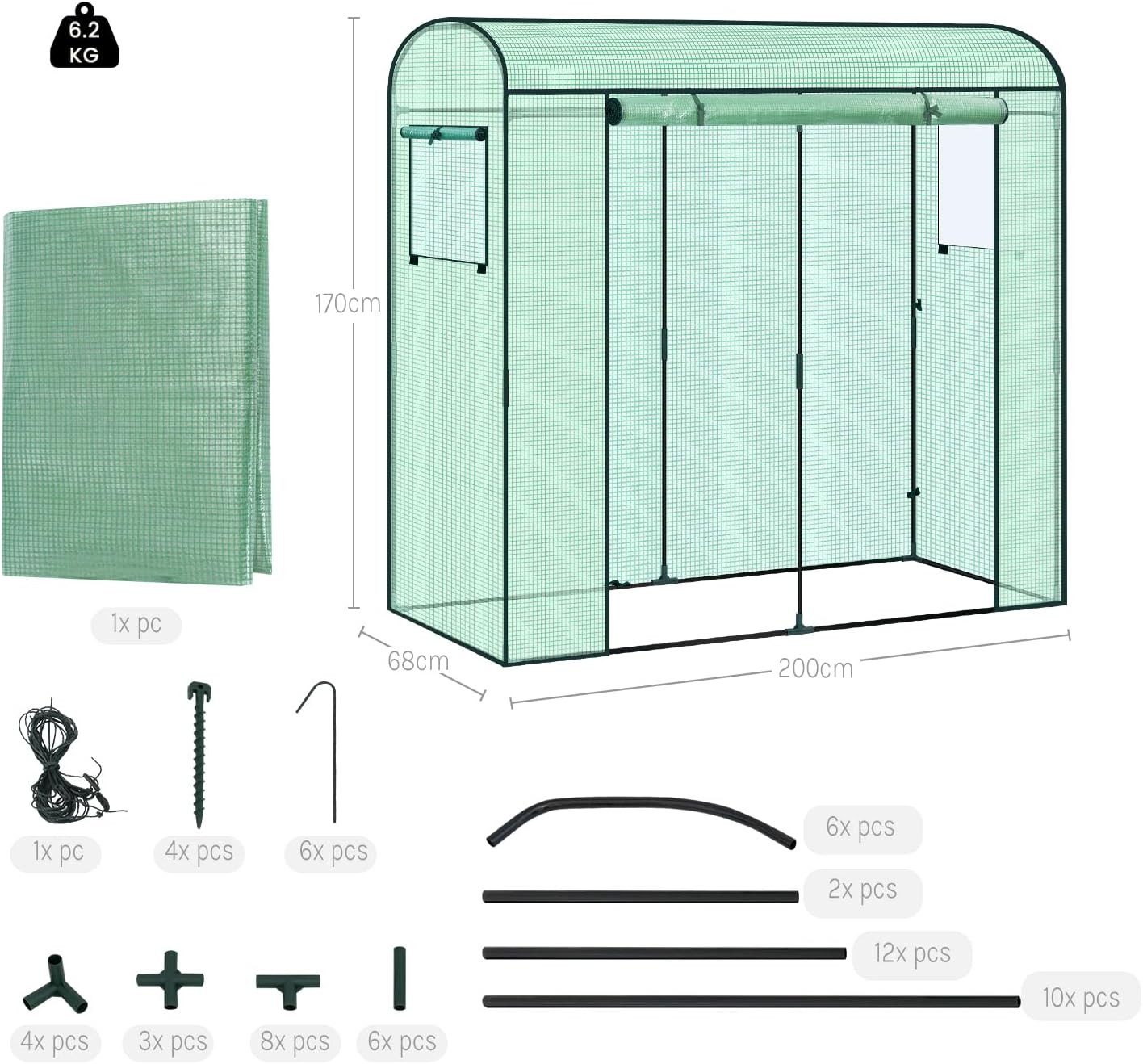 Woltu Foliengewächshaus, Winterfest, Folientunnel für Aufzucht Tomaten, mit Tür