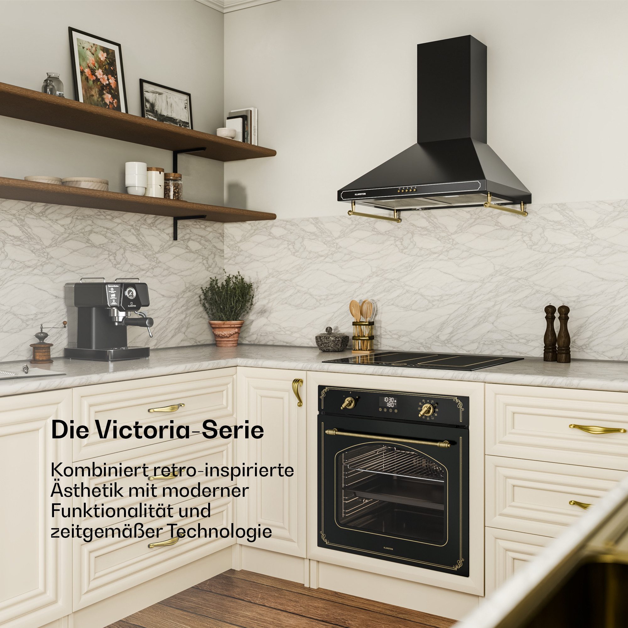 Klarstein Backofen Victoria Pyro-Backofen 76L 60cm 3150W 11 Funktionen Pyrolyse Retro A Victoria, Pyrolyse-Backofen 76L Retro mit Drehregler & 11 Modi