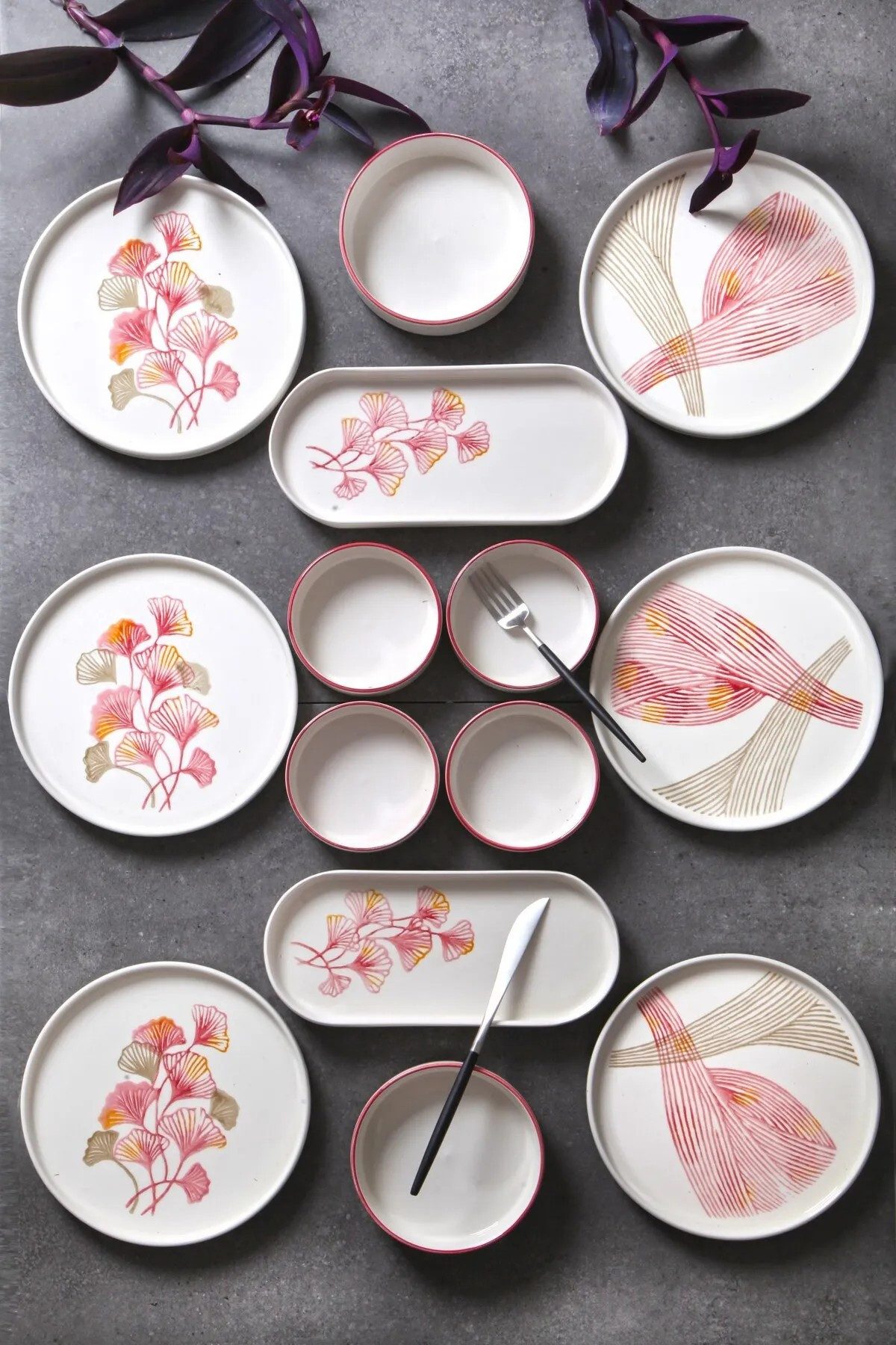 Hermia Concept Frühstücks-Geschirrset 6 Tellern, 2 Platten und 6 Schüsseln Dieses Set 100 % Keramik (14-tlg), 6 Personen, Keramik, Steinzeug, spülmaschinenfest und mikrowellengeeignet