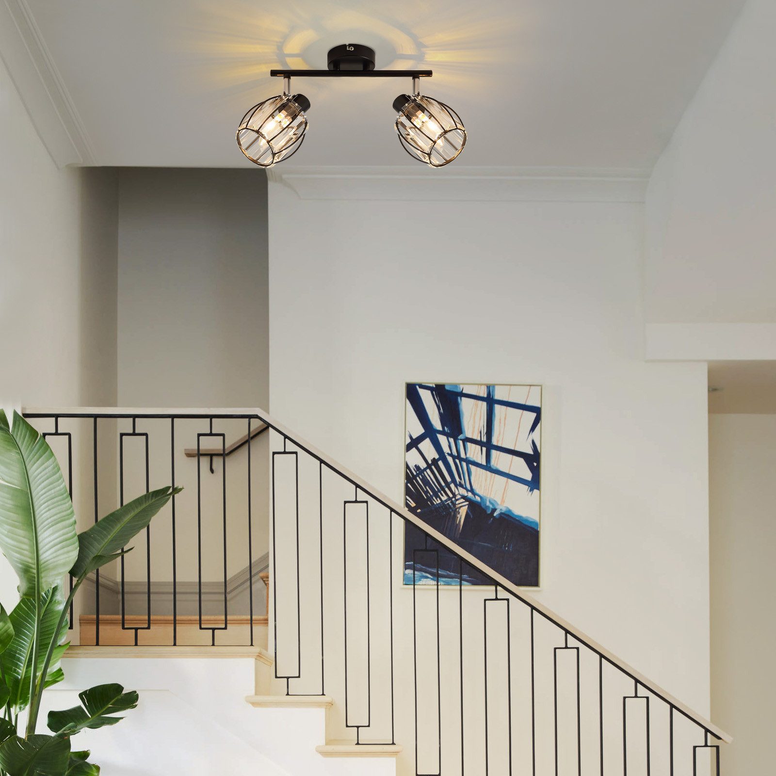 ZMH Deckenstrahler 2/3/4/6 Flammig Retro E14 Deckenleuchte Kristall Lampenschirm Hotel, Einfache Installation, ohne Leuchtmittel, Schwarz 350° Schwenkbar Schlafzimmerlampe