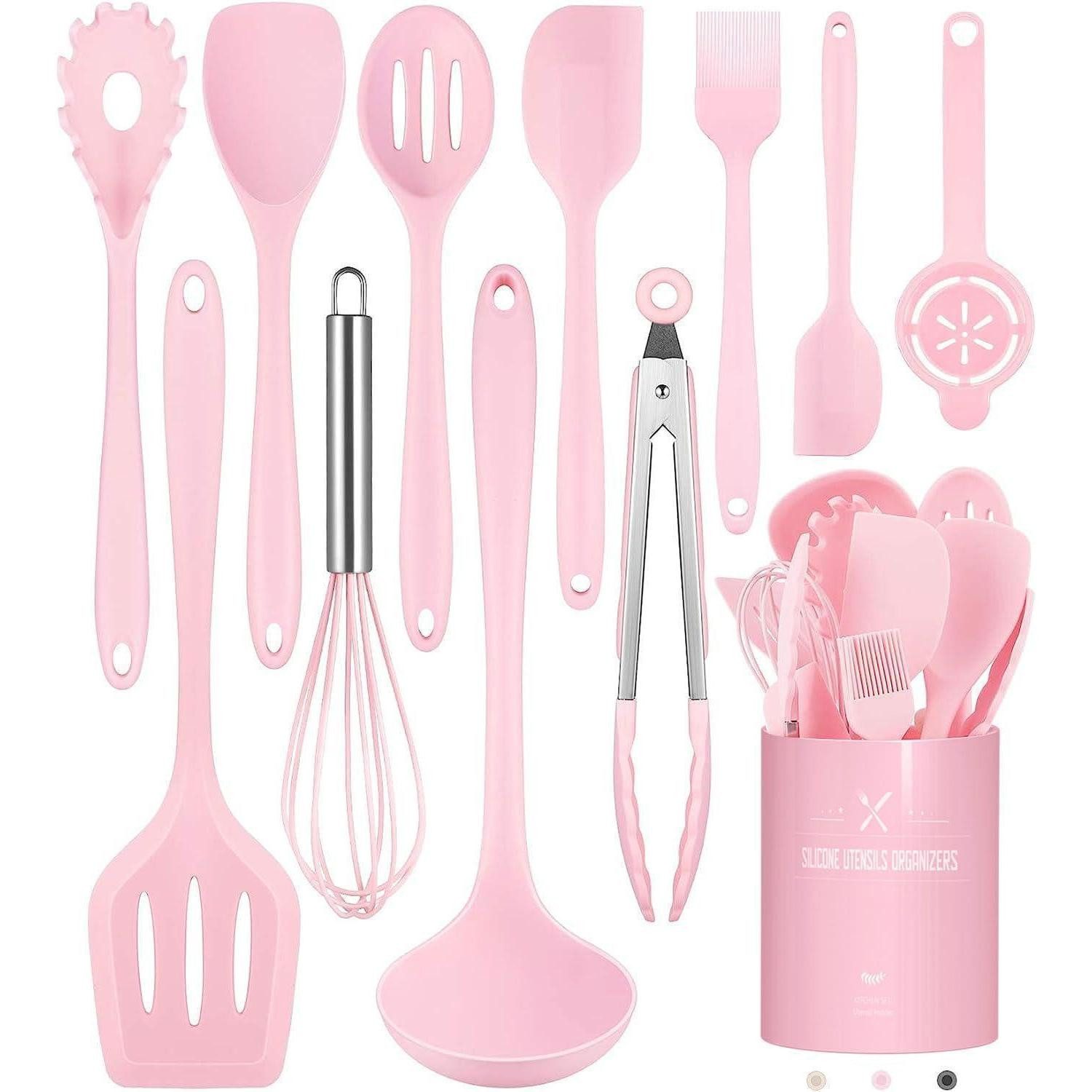 LuxusKollektion Kochbesteck-Set Küchenhelfer 12teilig Silikon Kochbesteck spülmaschinenfest Rosa