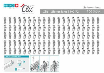 Klick-Gleiter hinno-clic HC72, HINNO, Gardinen, Gardinenleisten, Gardinenschienen, Gardinenstangen, Innenlaufsysteme, Vorhänge, (100-St), HINNO Clic-Gleiter