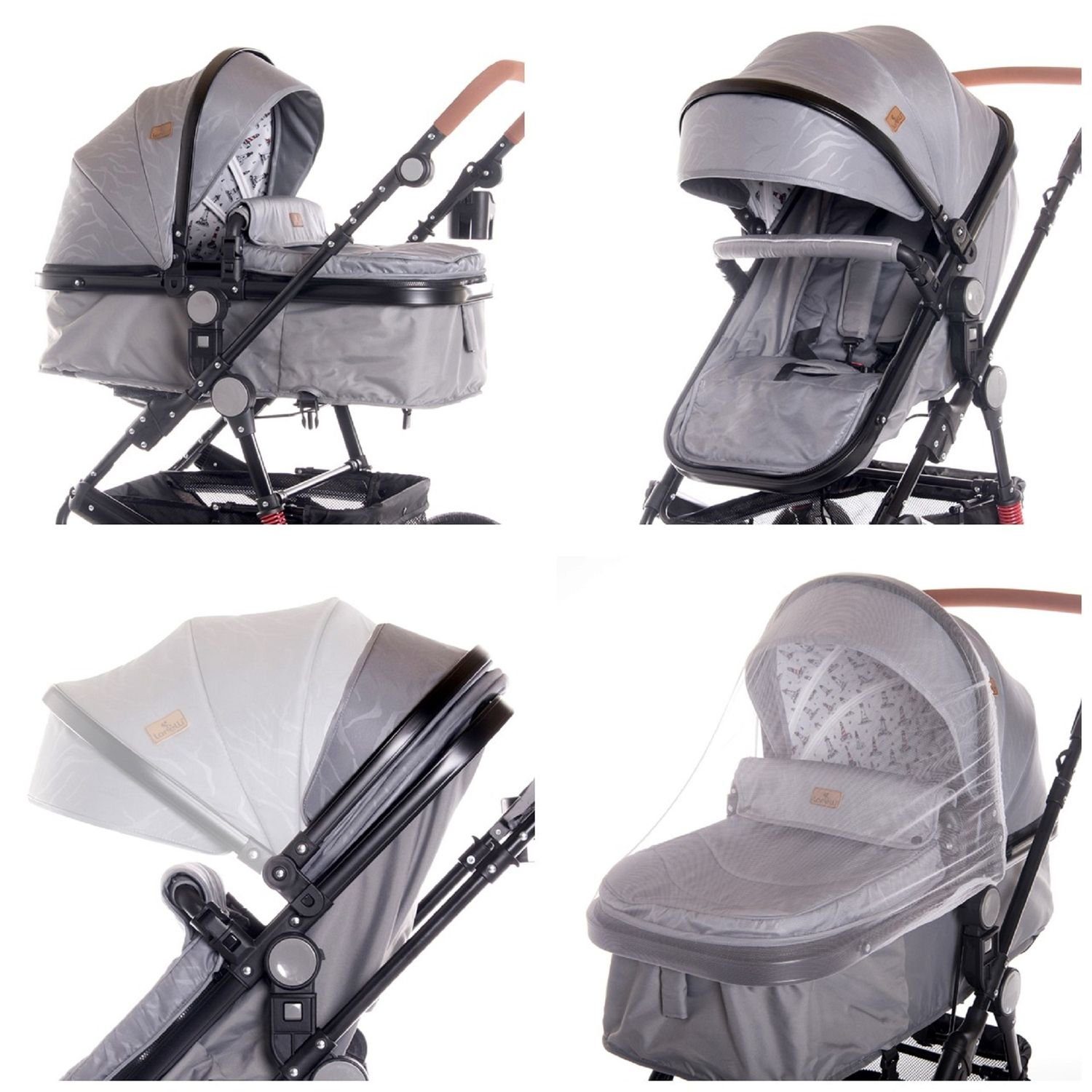 Lorelli Kombi-Kinderwagen Kinderwagen Lora, faltbar Gummiräder Tragetasche Sportsitz Fußabdeckung