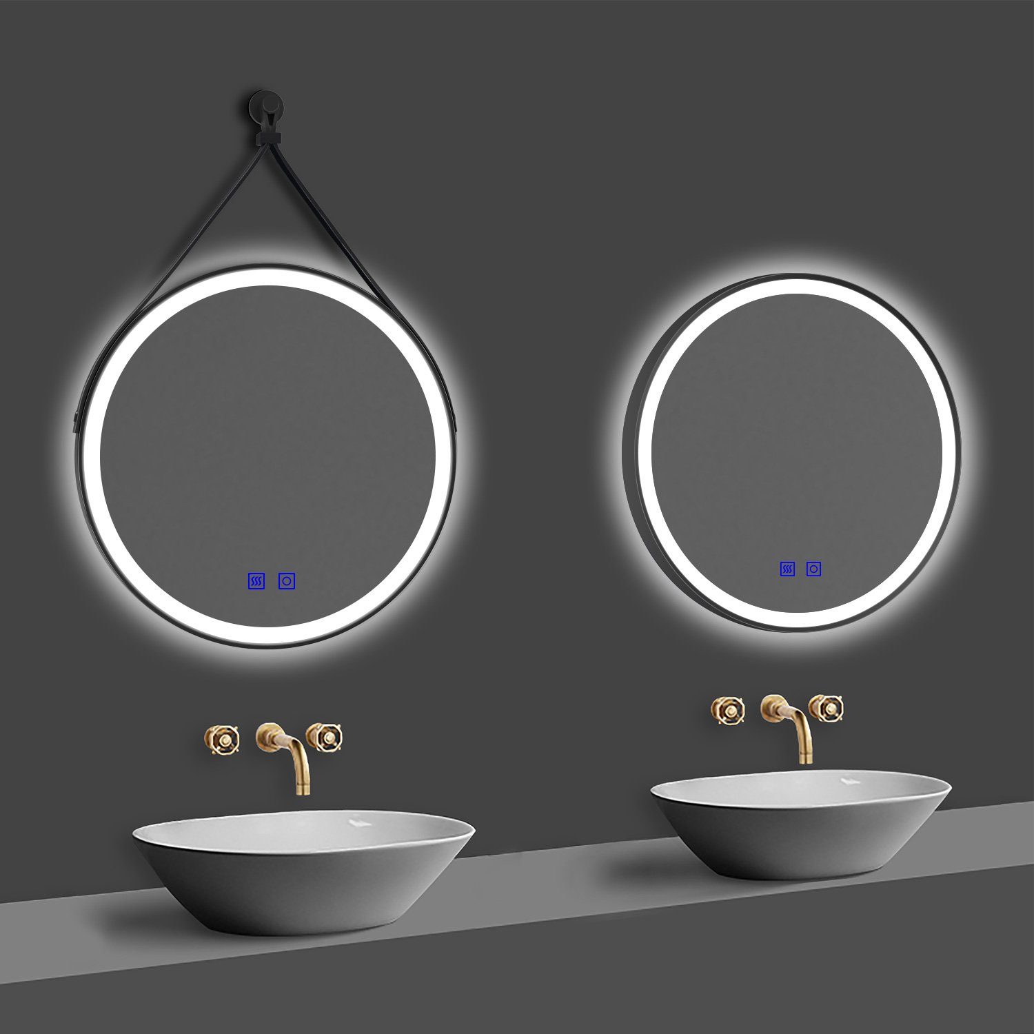 duschspa Badspiegel Runder Spiegel mit Schwarz Rahmen LED Badspiegel Warm/Neutral/Kaltweiß, Touch/Wandschalter Dimmbar Memory 50-80cm